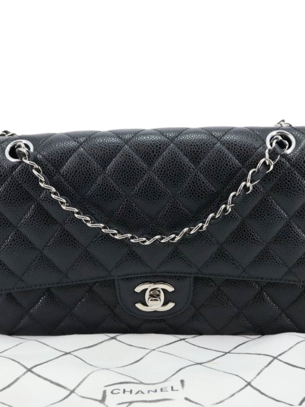 Chanel Classic Double Flap Medium Quilted Caviar Leather Shoulder Bag Black - Picture 3 of 14